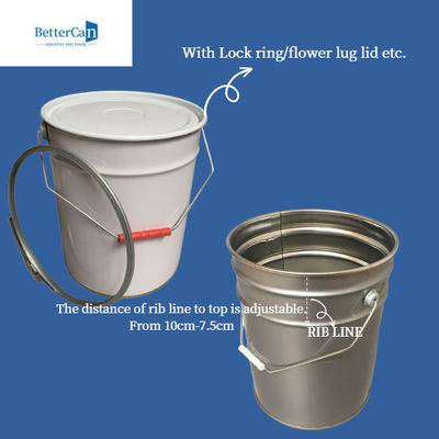 20L blanc Pail Bucket, tambour métallique empilable de 20 litres avec la poignée en acier