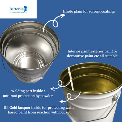 20L blanc Pail Bucket, tambour métallique empilable de 20 litres avec la poignée en acier