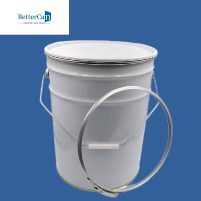 Seau à peinture rond en métal 20L extérieur blanc avec couvercle en métal