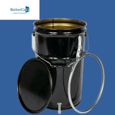 seau de peinture en métal de 0.32mm-0.43mm    seau du noir 20l avec le couvercle