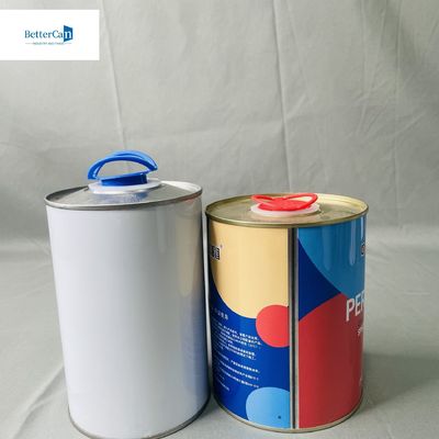 Étanches à l'air 1 litre de peinture boîtes d'étain avec capuchon en plastique petite impression CMYK